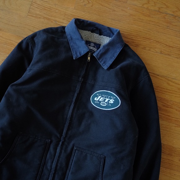 NFL New York Jets Hard Wear by Reebok Men Blue Sherpa Lined Work Jacket M Sporty - Picture 2 of 8